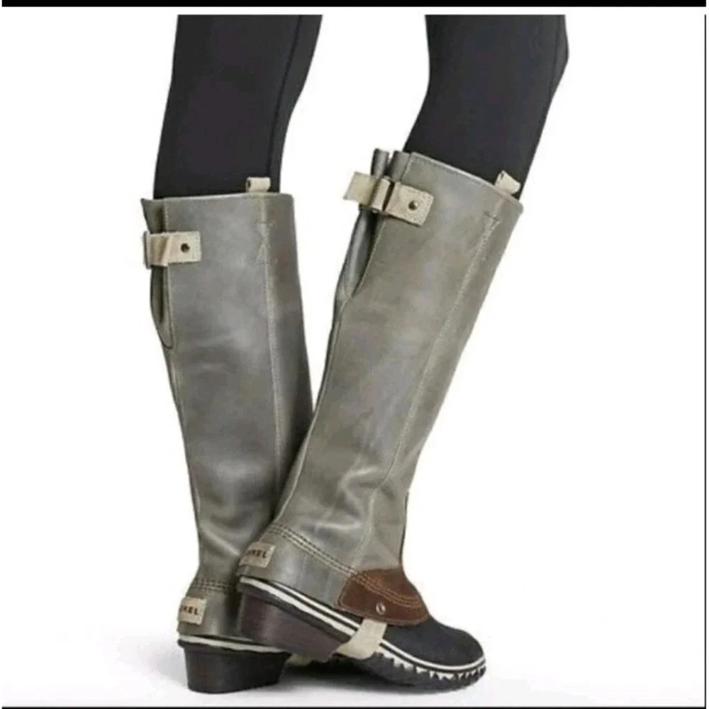 Sorel Women's 6 Gray Slimpack‎ Tall Equestrian Riding Rain Duck Boot Brown